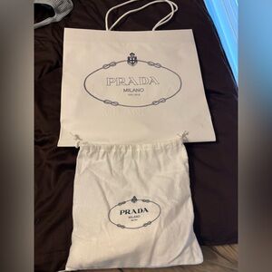 Prada White Logo Dust and Shopping Bag Set